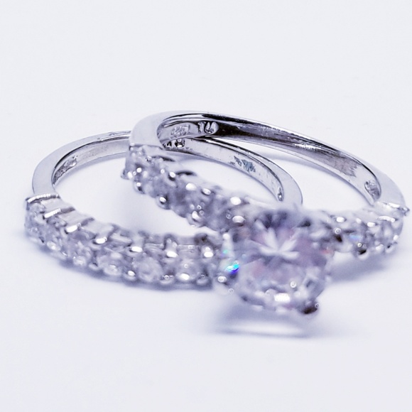 Sterling Silver Wedding Ring Set 925 CZ Round sz 6 - Picture 8 of 8